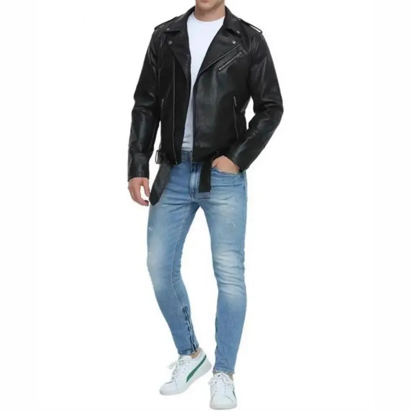 Men's Stylish Notch Lapel Zip-up Leather Motorcycle Jacket 42941184M sold by Manly product image thumbnail 4