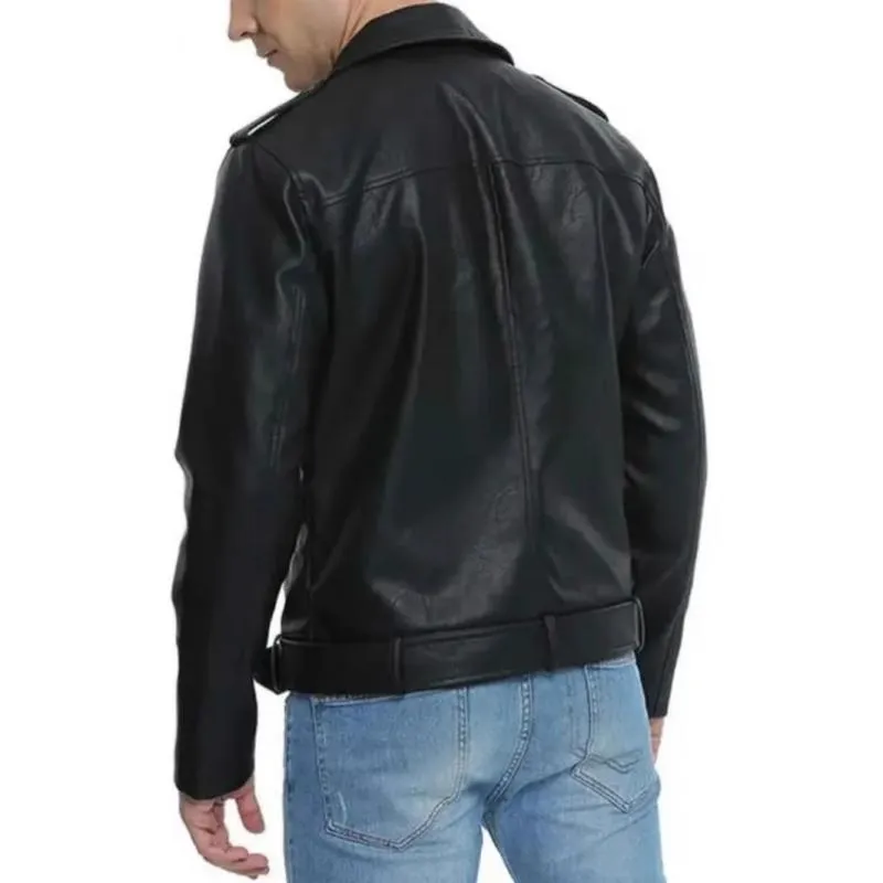 Men's Stylish Notch Lapel Zip-up Leather Motorcycle Jacket 42941184M sold by Manly product image thumbnail 3