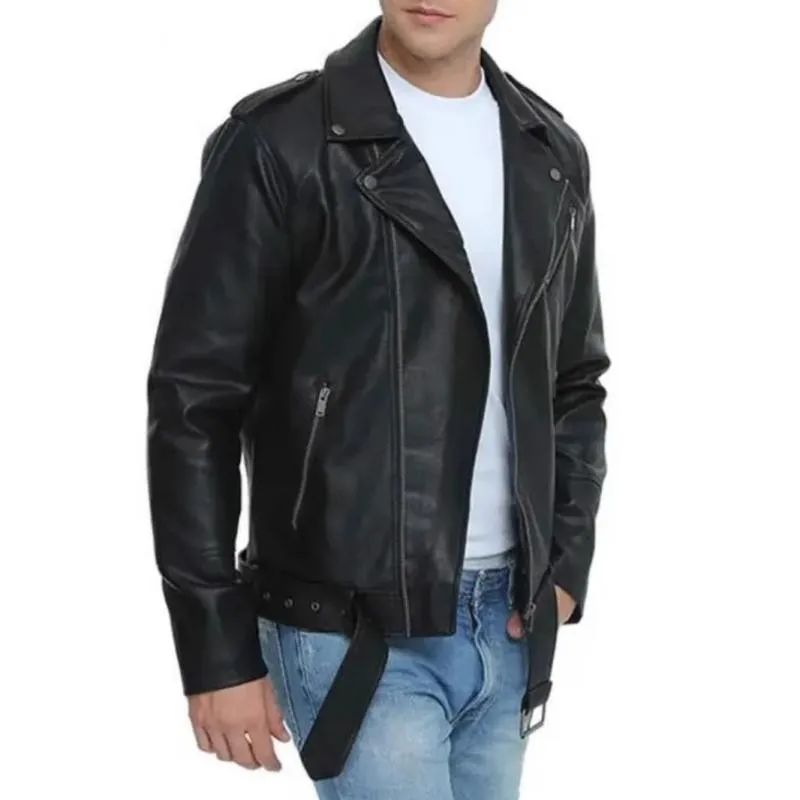 Men's Stylish Notch Lapel Zip-up Leather Motorcycle Jacket 42941184M sold by Manly product image thumbnail 2