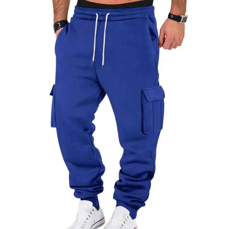 Men's Casual Fleece Elastic Waist Multi-pocket Loose Sports Pants 93626833M sold by Manly