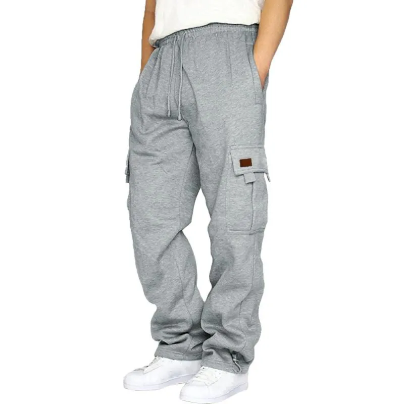 Men's Casual Elastic Waist Drawstring Multi-Pocket Loose Sports Pants 84805947M sold by Manly