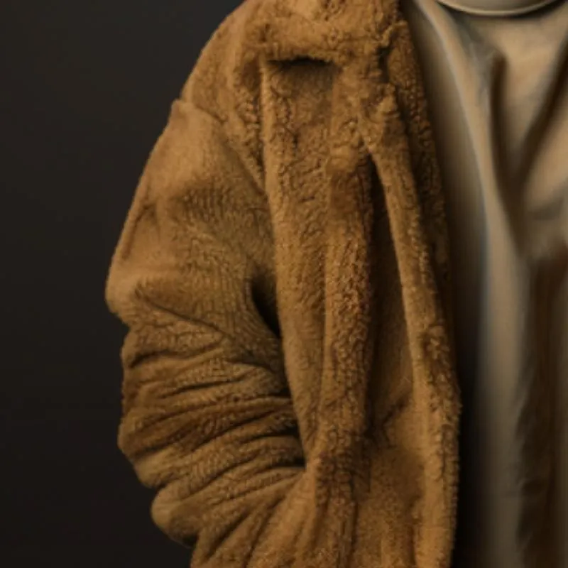 Men's Casual Retro Mid-length Polar Fleece Lapel Jacket 53688437F sold by Manly product image thumbnail 3