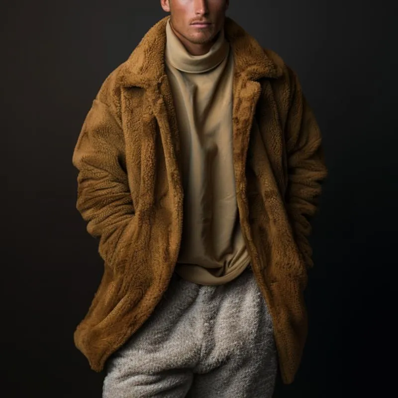 Men's Casual Retro Mid-length Polar Fleece Lapel Jacket 53688437F sold by Manly product image thumbnail 2