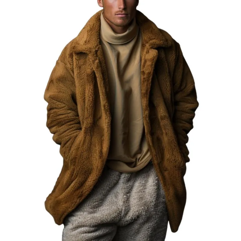 Men's Casual Retro Mid-length Polar Fleece Lapel Jacket 53688437F sold by Manly