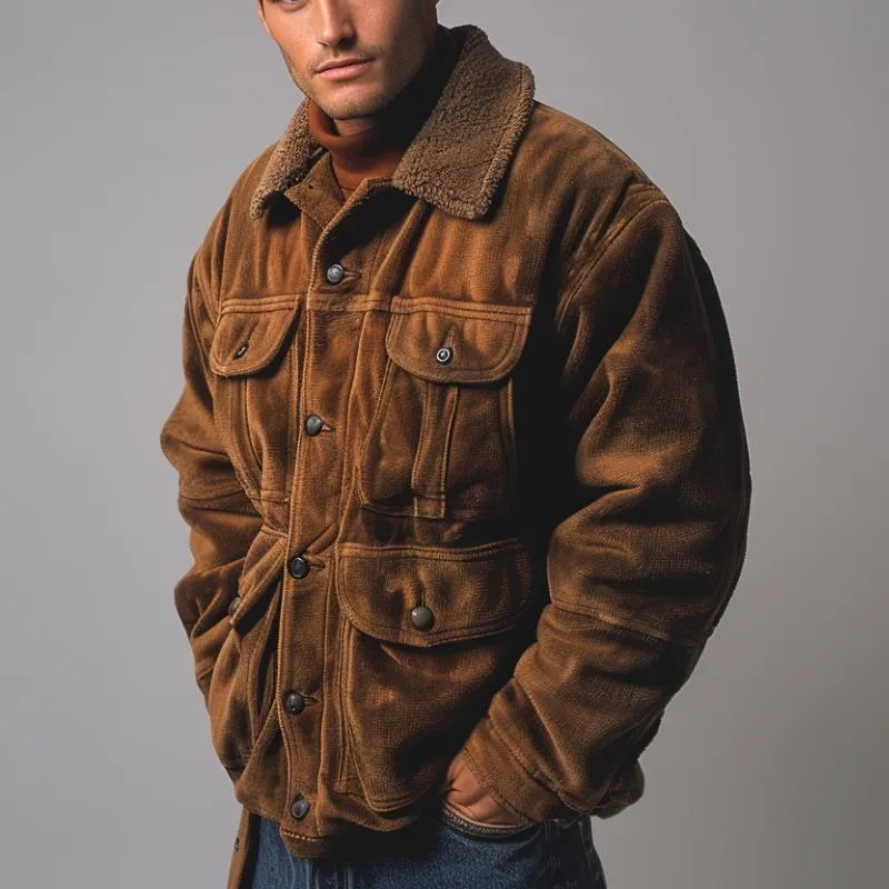 Men's Casual Retro Multi-Pocket Composite Fleece Jacket 65018575F sold by Manly product image thumbnail 2