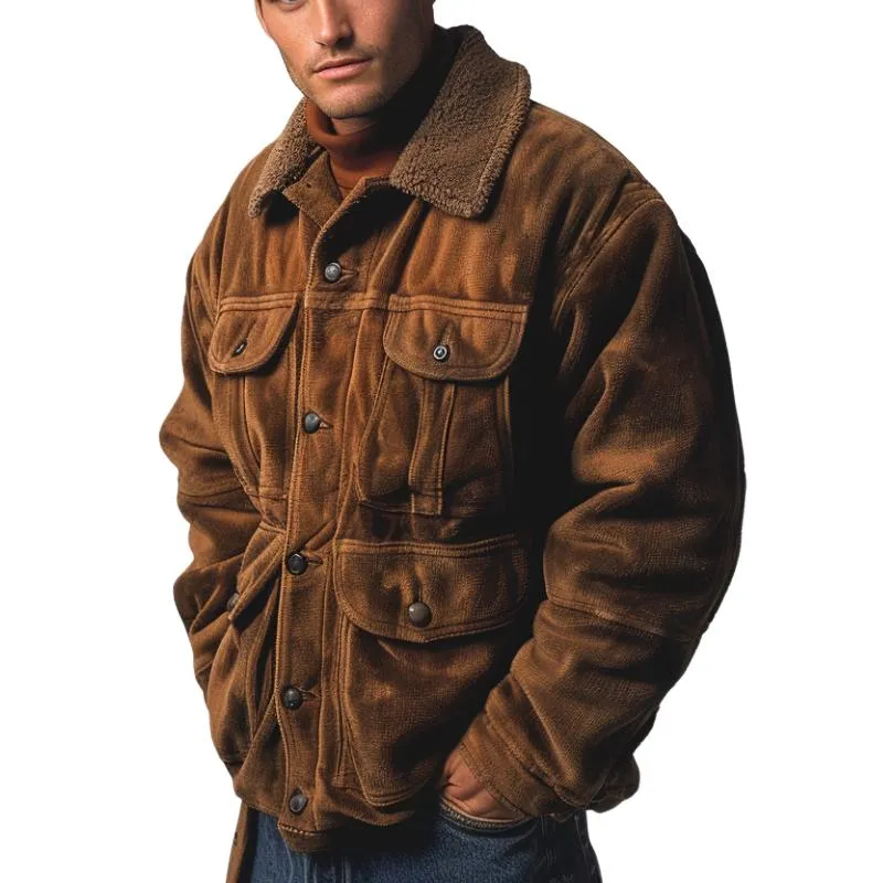 Men's Casual Retro Multi-Pocket Composite Fleece Jacket 65018575F sold by Manly