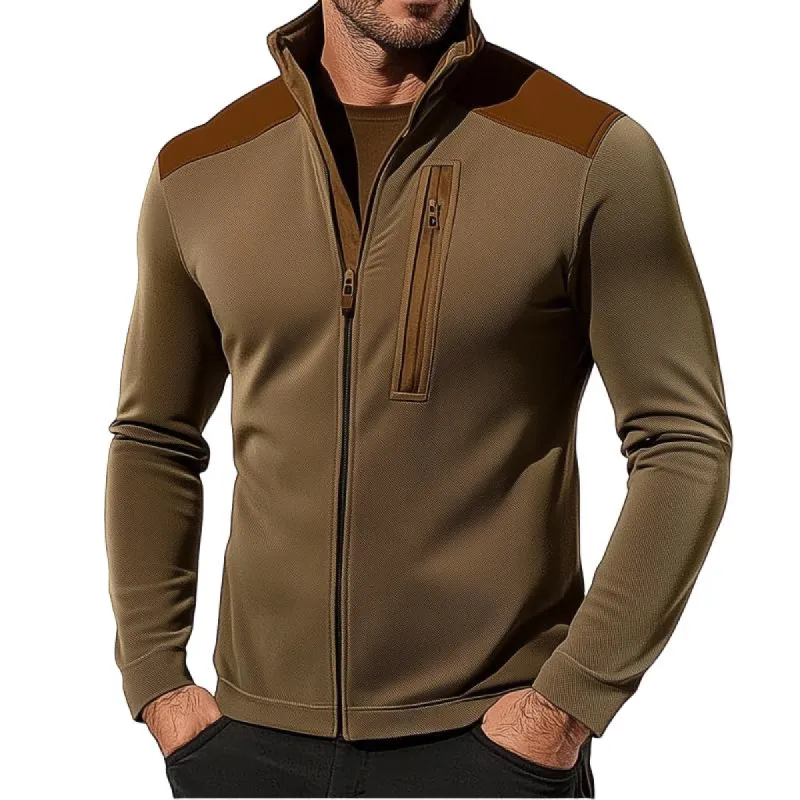 Men's Retro Casual Colorblock Slim Stand Collar Zipper Jacket 39562060TO sold by Manly