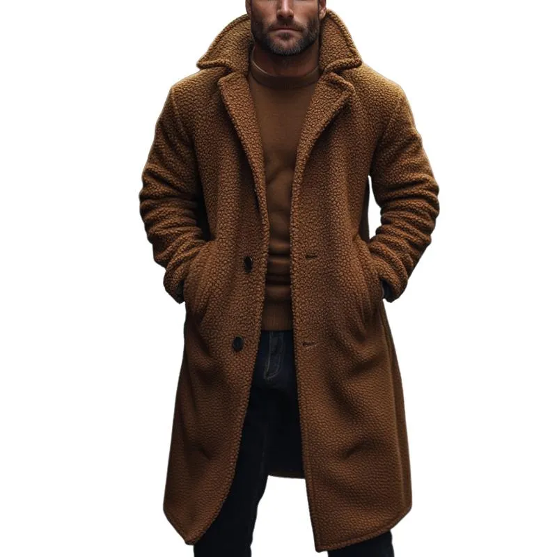 Men's Retro Casual Solid Color Polar Fleece Mid-Length Single-Breasted Coat 10119650TO sold by Manly