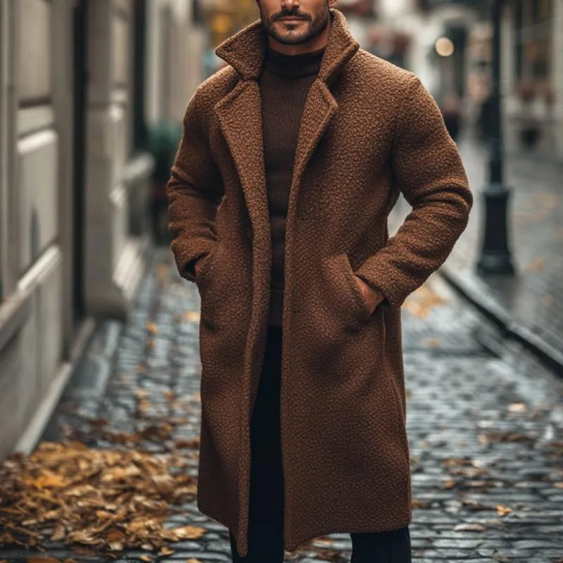 Men's Retro Casual Solid Color Polar Fleece Mid-Length Single-Breasted Coat 48686288TO sold by Manly product image thumbnail 2