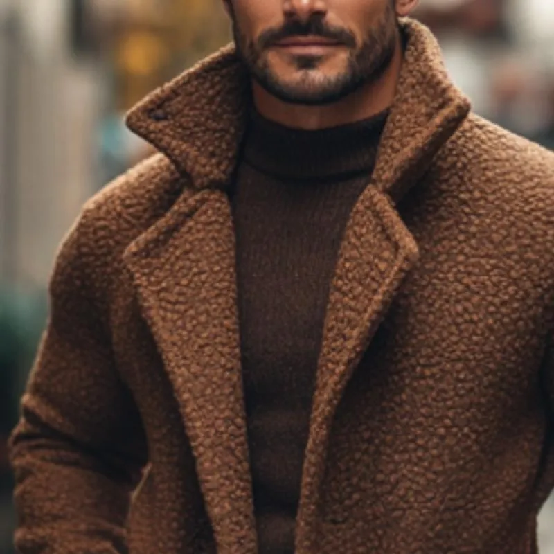 Men's Retro Casual Solid Color Polar Fleece Mid-Length Single-Breasted Coat 48686288TO sold by Manly product image thumbnail 3