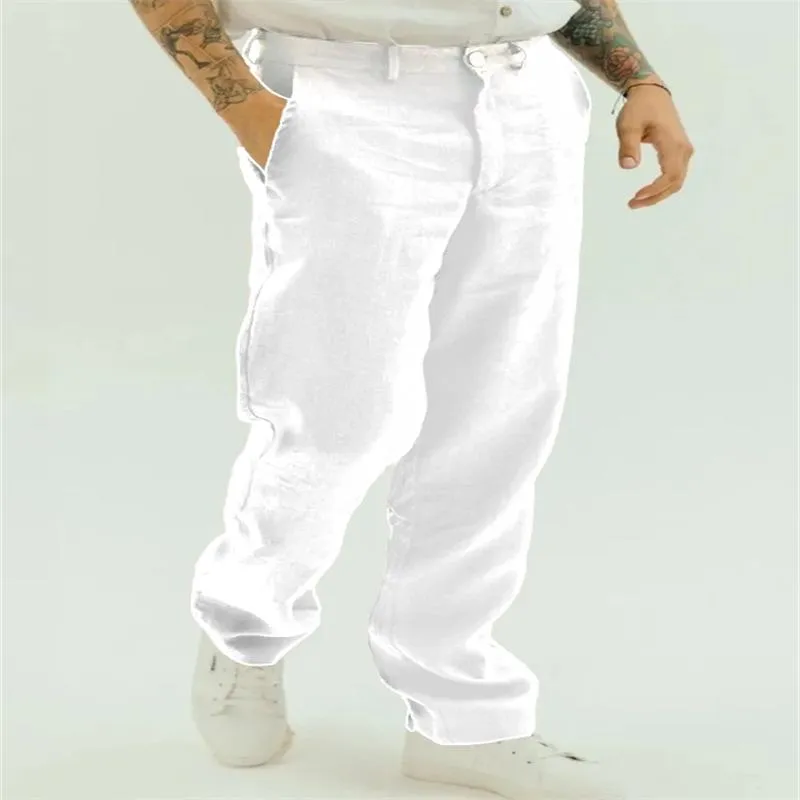 Men's Solid Loose Linen Straight Casual Pants 84155184Z sold by Manly product image thumbnail 5