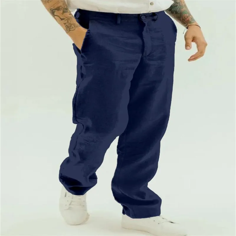 Men's Solid Loose Linen Straight Casual Pants 84155184Z sold by Manly product image thumbnail 4