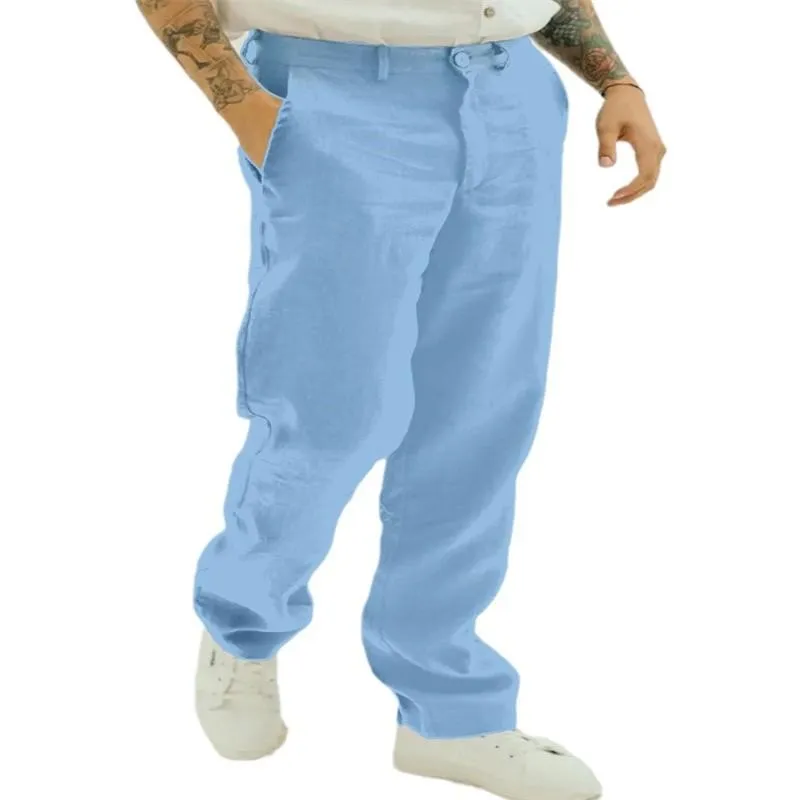 Men's Solid Loose Linen Straight Casual Pants 84155184Z sold by Manly