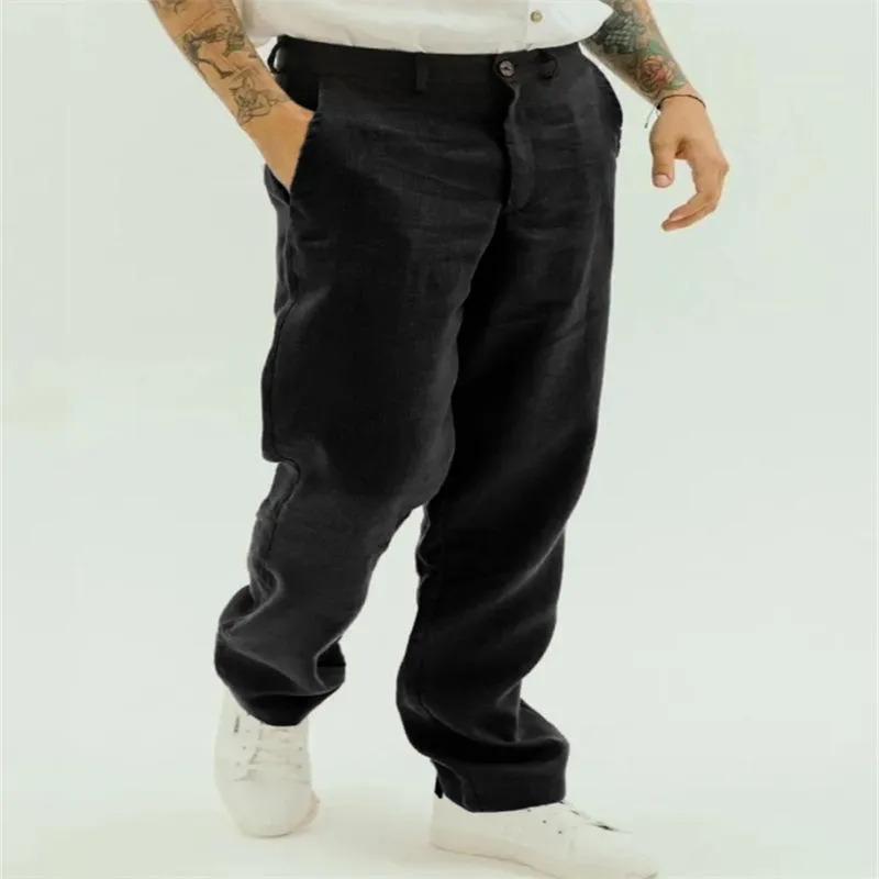 Men's Solid Loose Linen Straight Casual Pants 84155184Z sold by Manly product image thumbnail 3