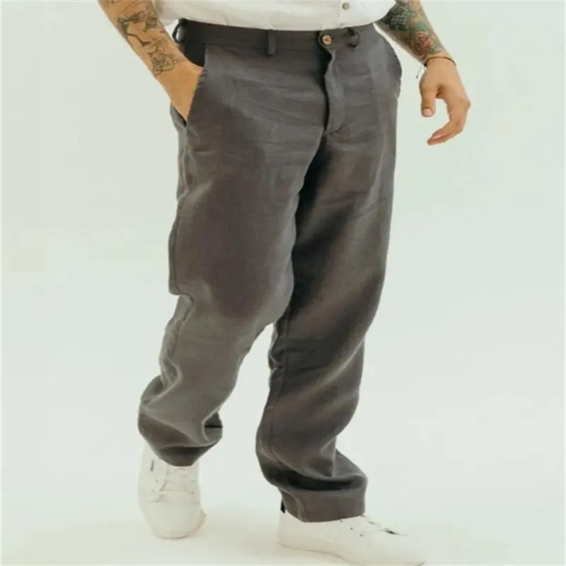 Men's Solid Loose Linen Straight Casual Pants 84155184Z sold by Manly product image thumbnail 2