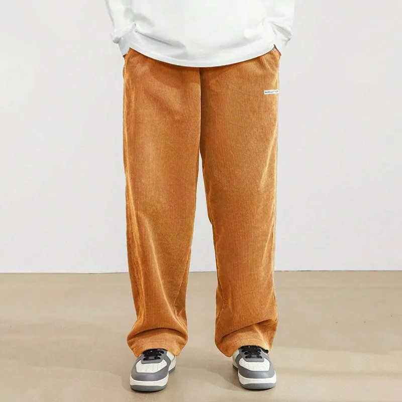 Men's Solid Color Corduroy Elastic Waist Straight Casual Pants 22094343Z sold by Manly