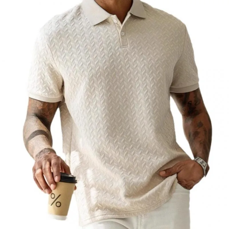Men's Solid Color Texture Lapel Short Sleeve Polo Shirt 44983927Z sold by Manly