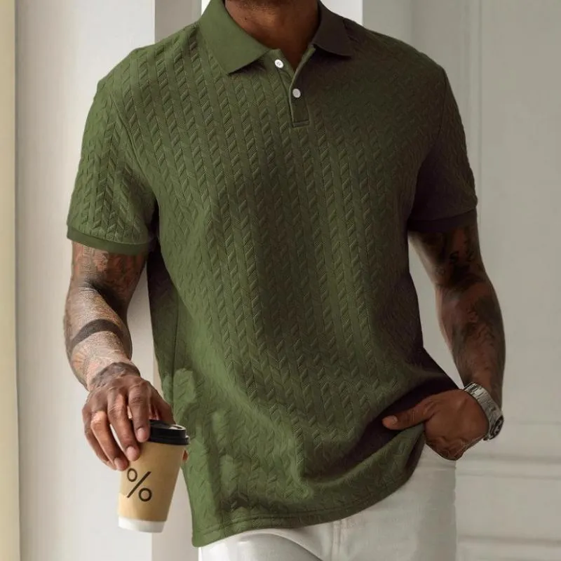 Men's Solid Color Texture Lapel Short Sleeve Polo Shirt 44983927Z sold by Manly product image thumbnail 5