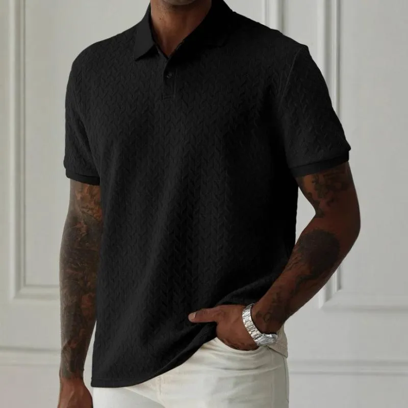 Men's Solid Color Texture Lapel Short Sleeve Polo Shirt 44983927Z sold by Manly product image thumbnail 3