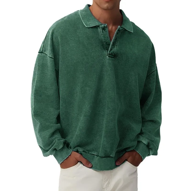 Men's Solid Color Loose Lapel Long Sleeve Casual Sweatshirt 09928635Z sold by Manly