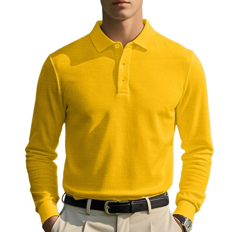 Men's Casual Waffle Lapel Button-Down Slim Fit Long Sleeve Polo Shirt 71705639M sold by Manly product image thumbnail 3