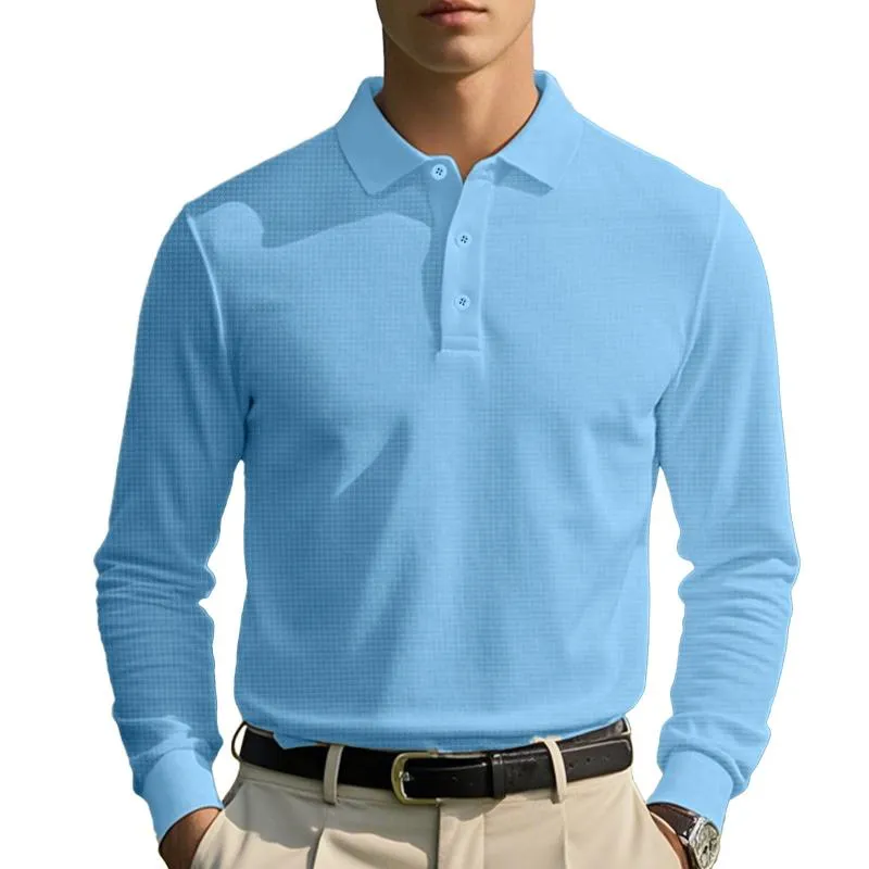 Men's Casual Waffle Lapel Button-Down Slim Fit Long Sleeve Polo Shirt 71705639M sold by Manly product image thumbnail 5