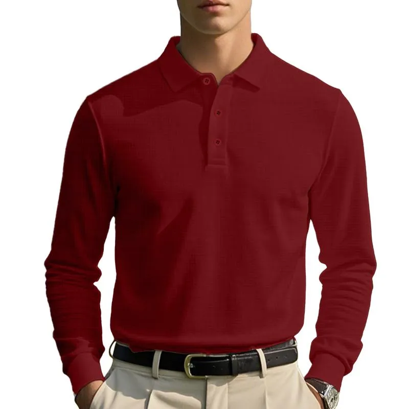Men's Casual Waffle Lapel Button-Down Slim Fit Long Sleeve Polo Shirt 71705639M sold by Manly product image thumbnail 4