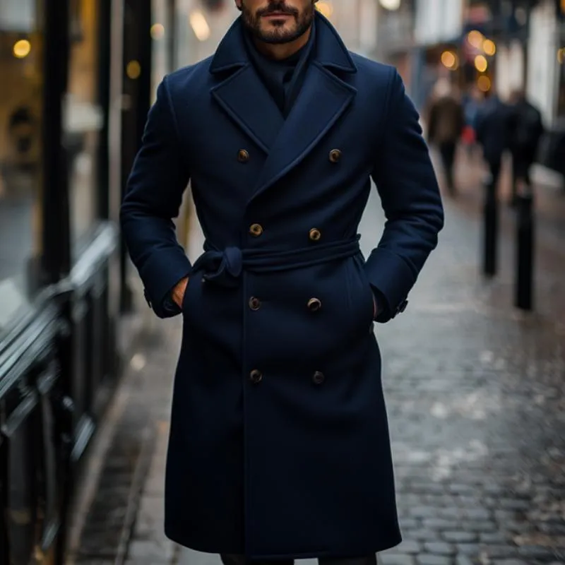 Men's Classic Wool Blend Notch Lapel Double Breasted Knee-Length Coat 81882209M sold by Manly product image thumbnail 2