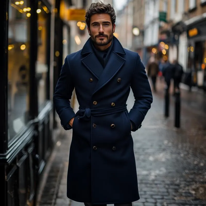 Men's Classic Wool Blend Notch Lapel Double Breasted Knee-Length Coat 81882209M sold by Manly product image thumbnail 3