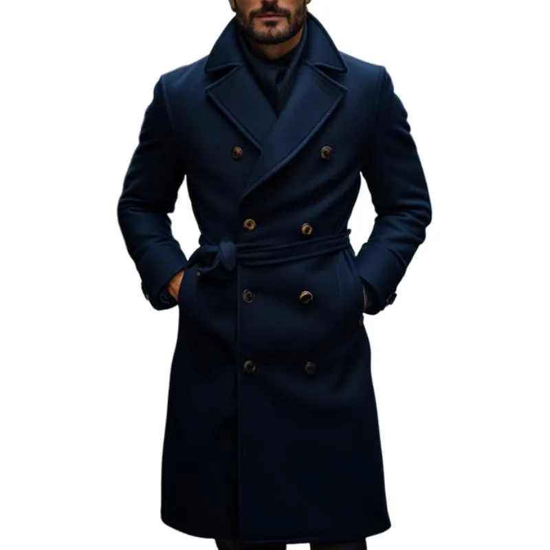 Men's Classic Wool Blend Notch Lapel Double Breasted Knee-Length Coat 81882209M sold by Manly