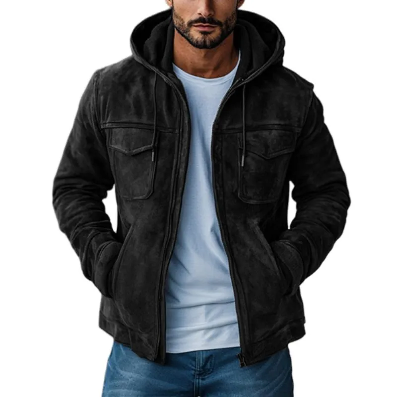 Men's Casual Solid Suede Slim Fit Zip-Up Hooded Jacket 10072711M sold by Manly