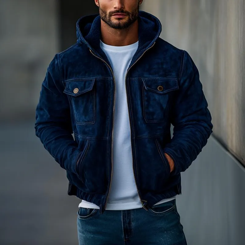 Men's Casual Suede Loose Hooded Zippered Bomber Jacket 20052472M sold by Manly product image thumbnail 2