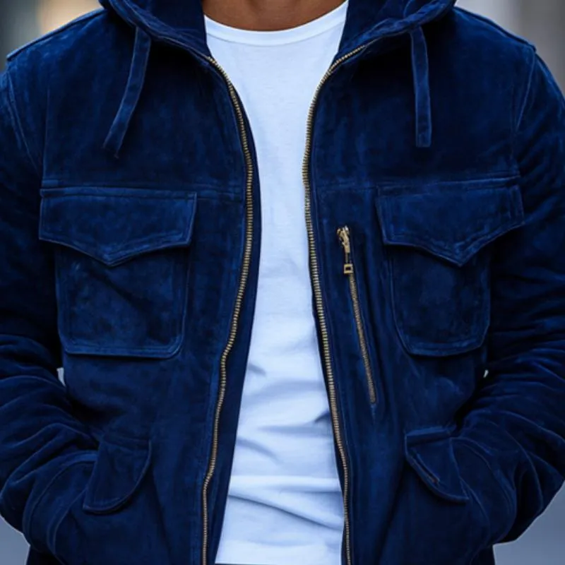Men's Casual Suede Multi-pocket Loose Hooded Bomber Jacket 51967659M sold by Manly product image thumbnail 5