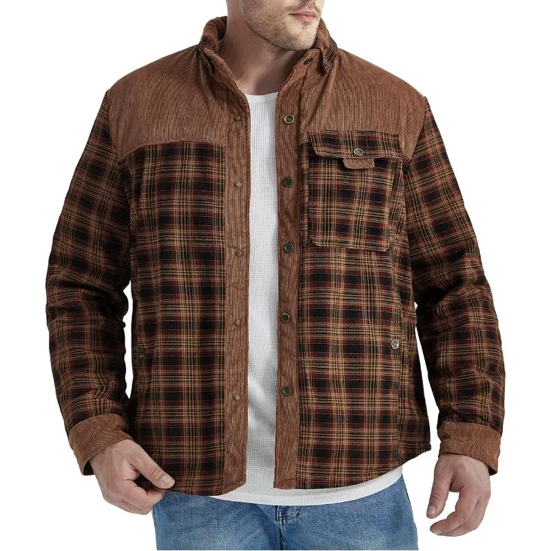 Men's Retro Check Stitching Corduroy Lining Plush Warm Jacket 19396468Y sold by Manly product image thumbnail 3