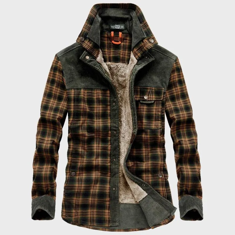 Men's Retro Check Stitching Corduroy Lining Plush Warm Jacket 19396468Y sold by Manly product image thumbnail 2
