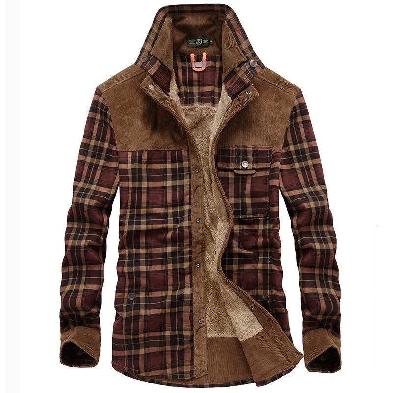 Men's Retro Check Stitching Corduroy Lining Plush Warm Jacket 19396468Y sold by Manly product image thumbnail 5