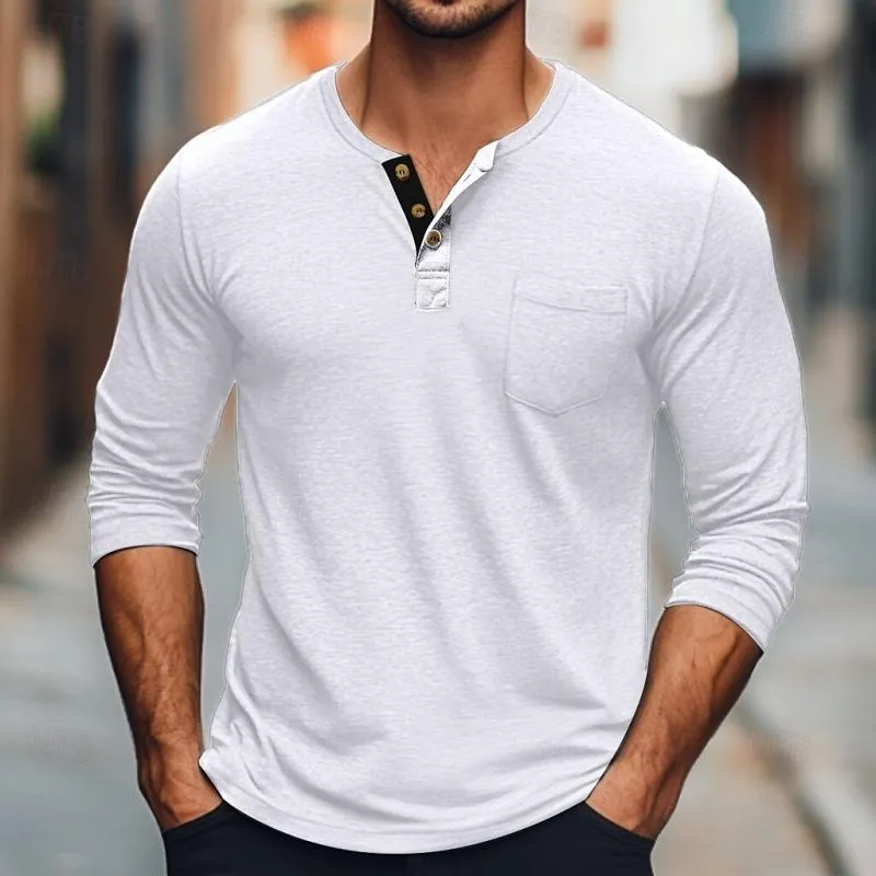Men's Solid Color Button Round Neck Long Sleeve T-Shirt 64559660Y sold by Manly product image thumbnail 5