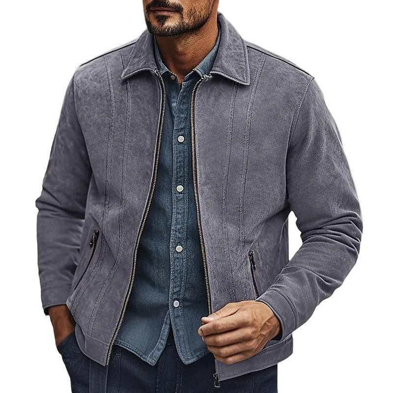 Men's Casual Simple Suede Lapel Jacket 82263531Y sold by Manly