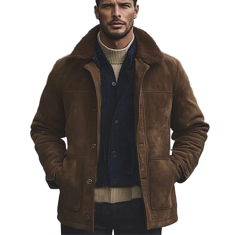 Men's Brown Suede Fur Collar Short Coat 12371446U sold by Manly