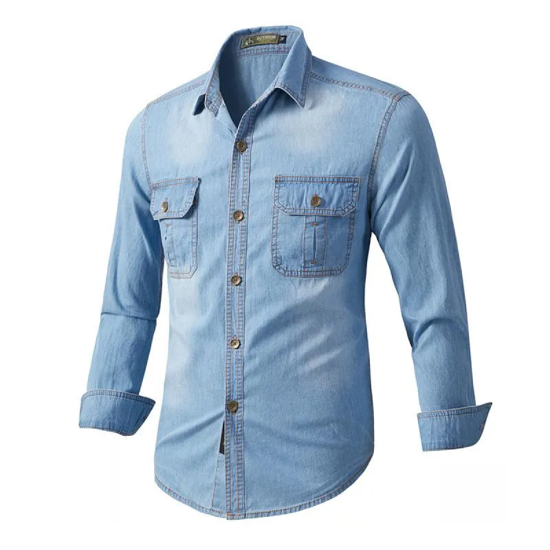Men's Washed Denim Long Sleeve Shirt 75540031U sold by Manly