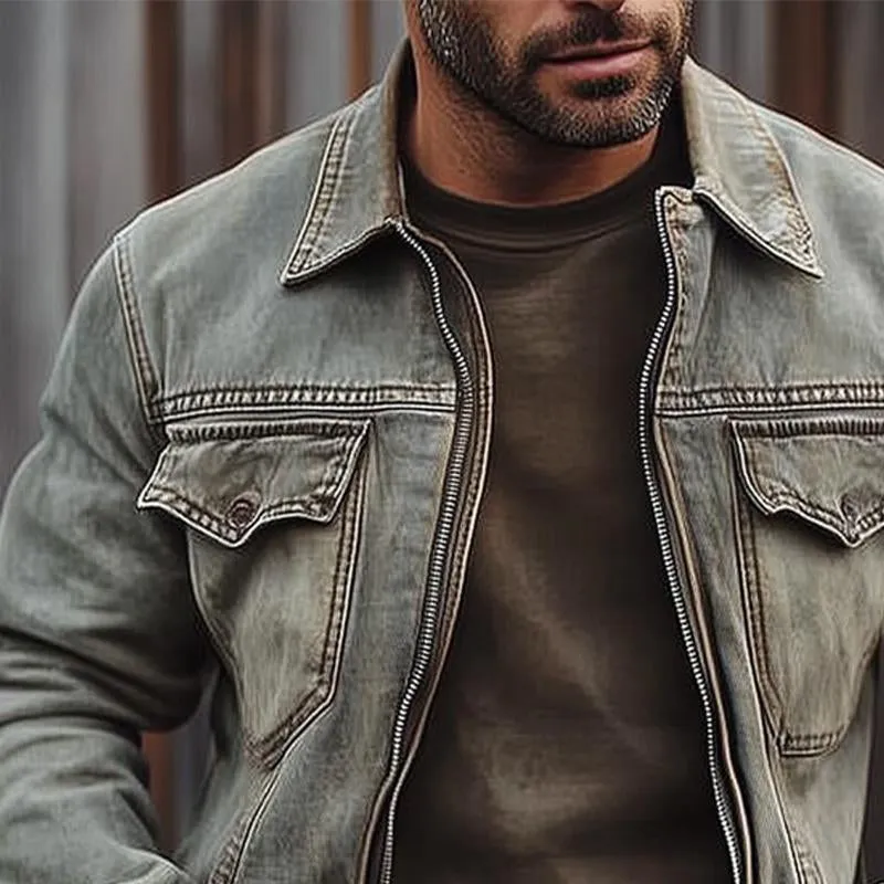 Men's Vintage Washed Denim Zip-Up Jacket 01844171X sold by Manly product image thumbnail 2