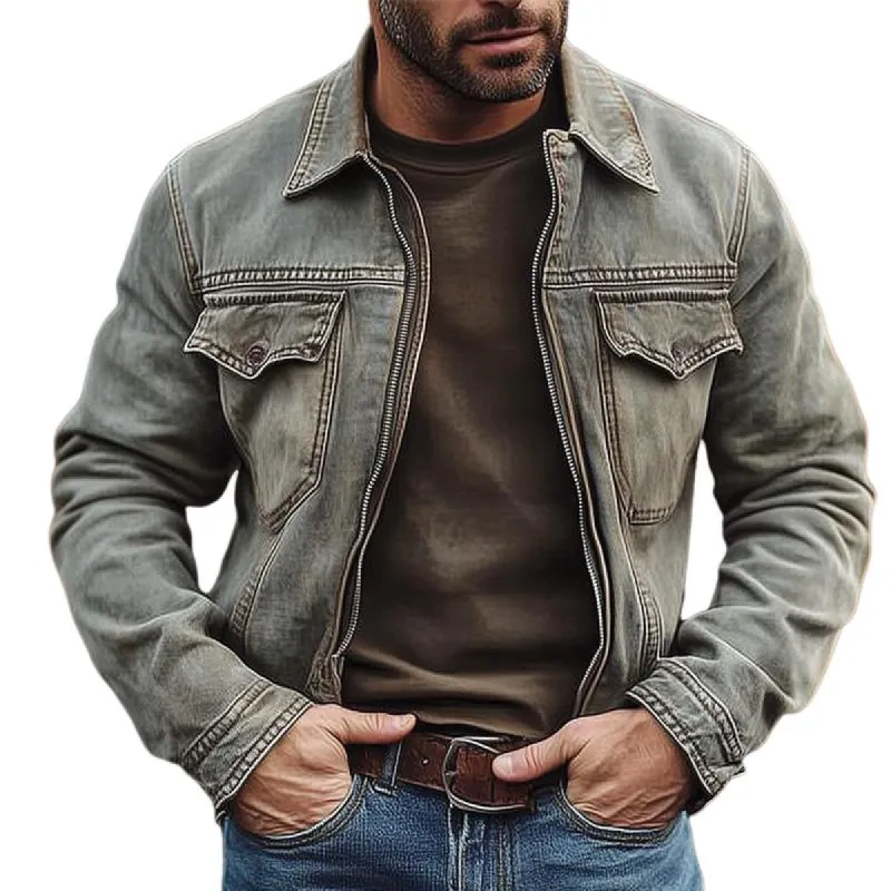 Men's Vintage Washed Denim Zip-Up Jacket 01844171X sold by Manly