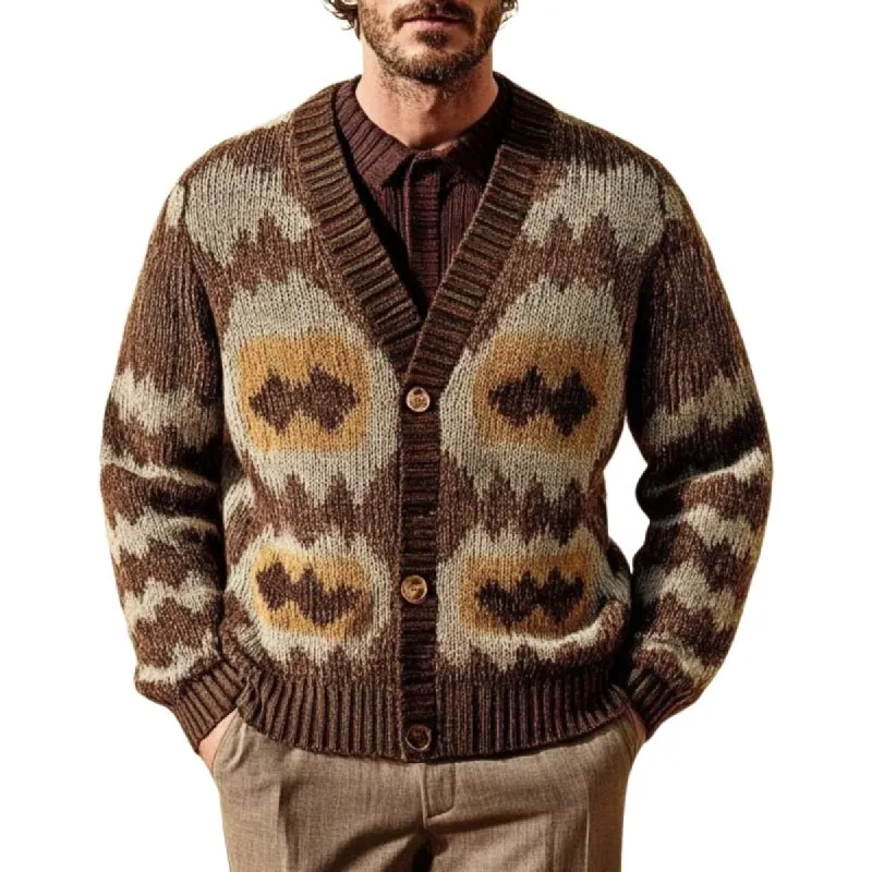 Men's Retro Classic Casual Pattern Button Comfortable V-Neck Cardigan 43163831K sold by Manly