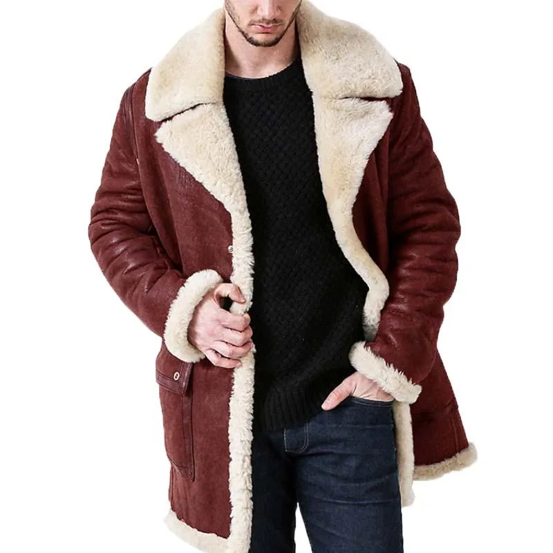 Men's Classic Casual Multi-Pocket Button Faux Fur Coat 59747514K sold by Manly