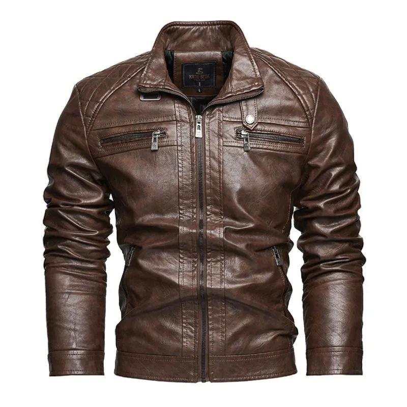 Men's American Retro Leather Motorcycle Jacket 27568455X sold by Manly