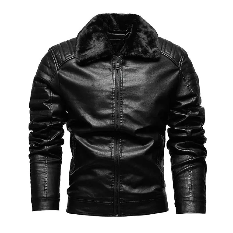 Men's Motorcycle Lapel Velvet Leather Jacket 06861348X sold by Manly