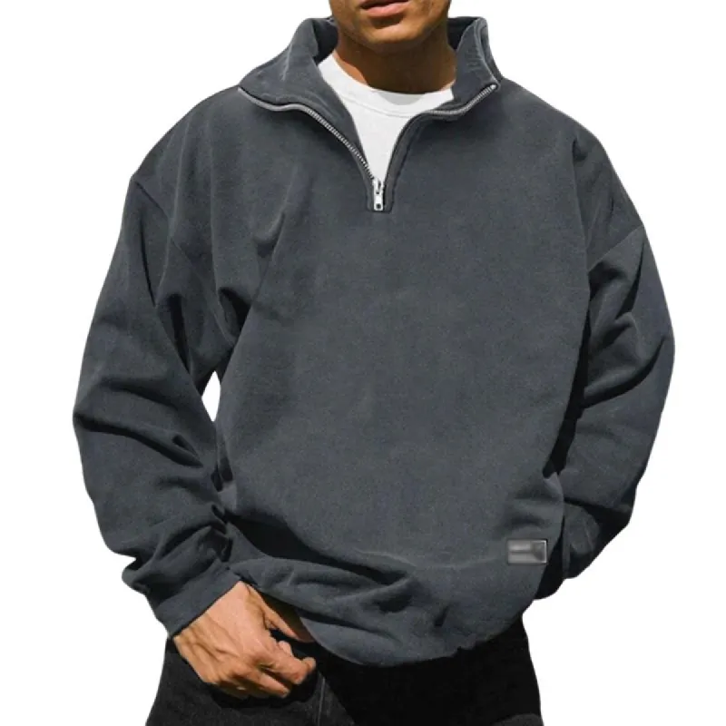 Men's Loose Fleece Stand Collar Solid Color Sweatshirt 87469164X sold by Manly