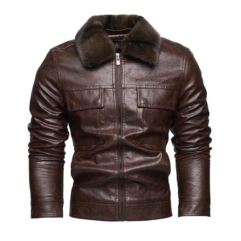 Men's Motorcycle Suit Modern Tough Guy Plus Velvet Leather Jacket 25328893X sold by Manly product image thumbnail 2