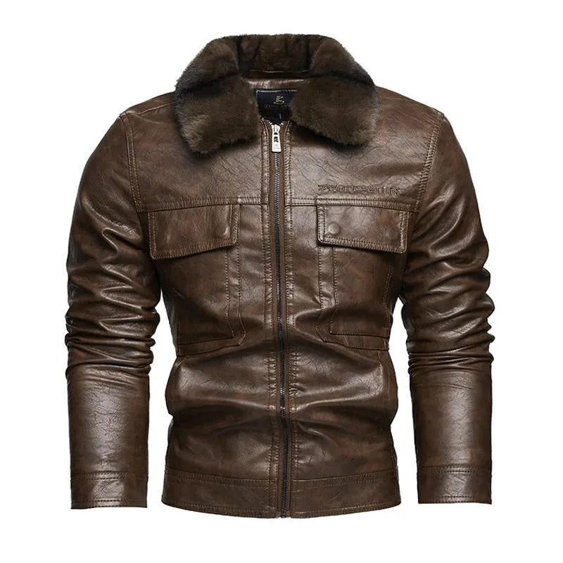 Men's Motorcycle Suit Modern Tough Guy Plus Velvet Leather Jacket 25328893X sold by Manly product image thumbnail 3