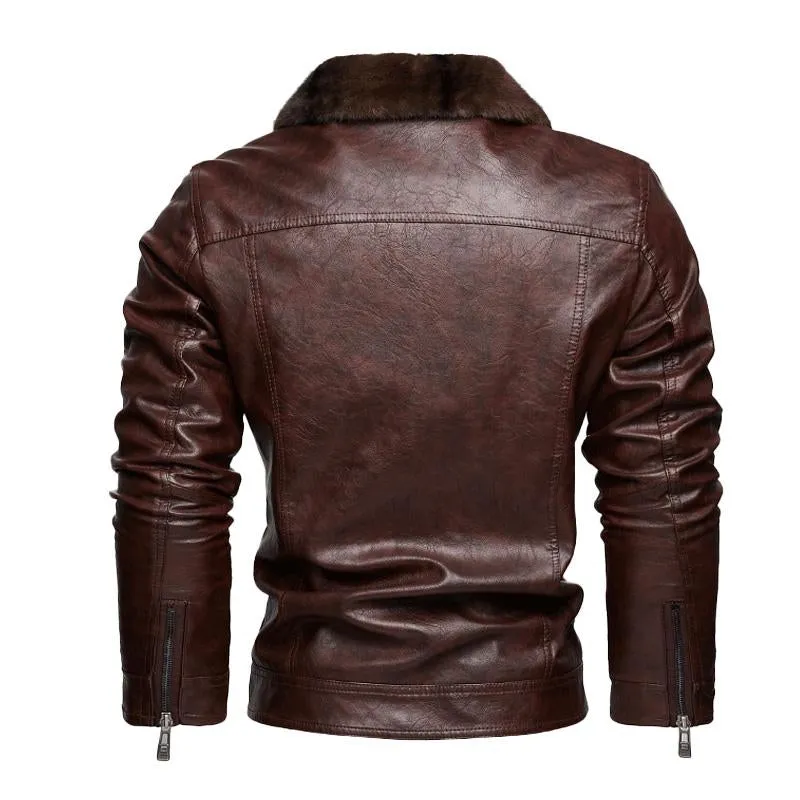 Men's Motorcycle Suit Modern Tough Guy Plus Velvet Leather Jacket 25328893X sold by Manly product image thumbnail 5